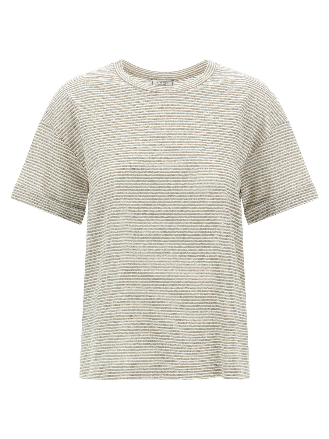 Peserico Lamé Stripes T-shirt - Beige | 14c4fc8c82a505434f37e09489e8df593cf0dde5