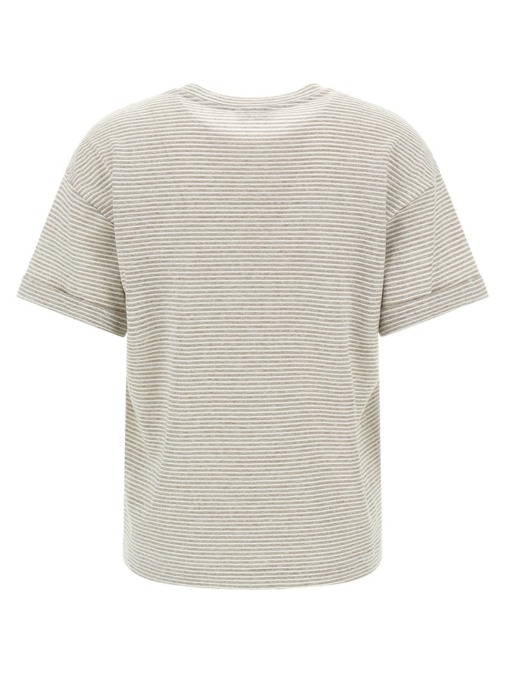 Peserico Lamé Stripes T-shirt - Beige | 7897bdcf38084868959fece6f7d5e667f48d6a8c