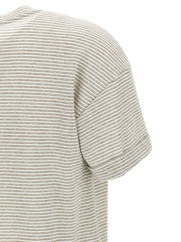 Peserico Lamé Stripes T-shirt - Beige | 8e755f8cad1d596fda9e7acee3f3e2ee0721bb68