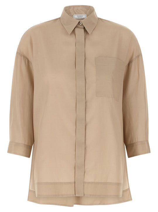 Asymmetric Hem Shirt Shirt And Blouse Beige