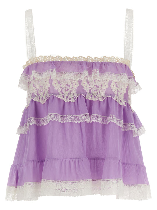 Flounces And Lace Top Tops Purple