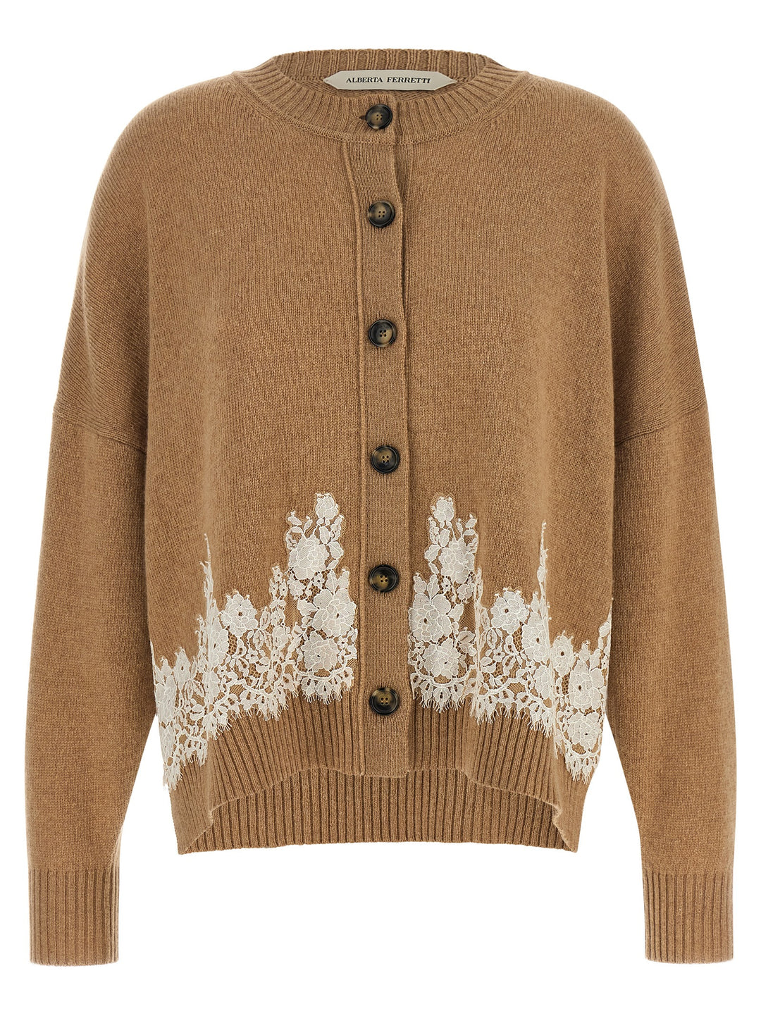 Alberta Ferretti Lace Insert Cardigan Sweaters and Cardigans - Brown | 8248361b2de2dbe83391ce5037bd35d81f55219a