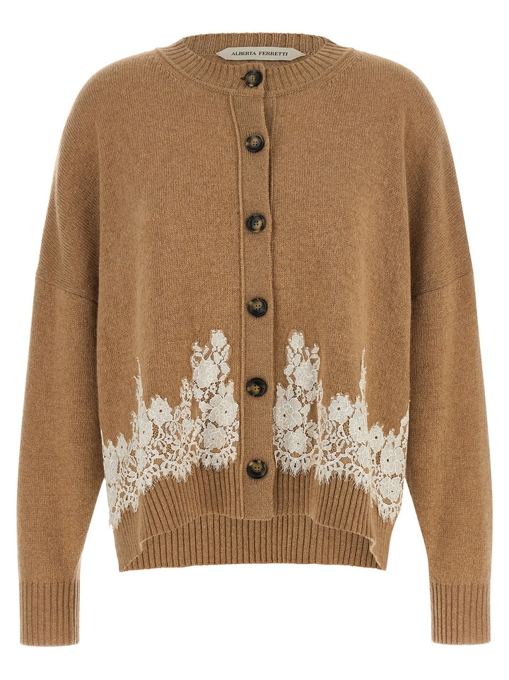 Alberta Ferretti Lace Insert Cardigan Sweaters and Cardigans - Brown | 8248361b2de2dbe83391ce5037bd35d81f55219a