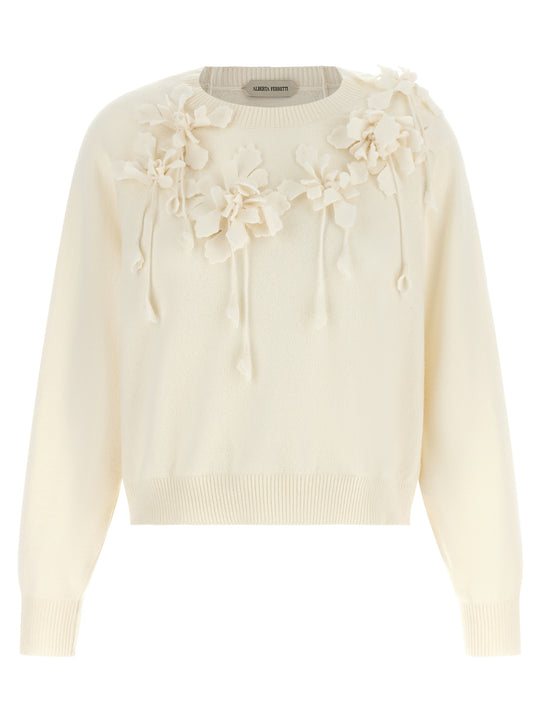 Embroidered Flower Sweater Sweaters And Cardigans White