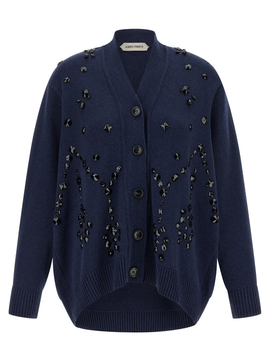 Embroidery Cardigan Sweaters And Cardigans Blue