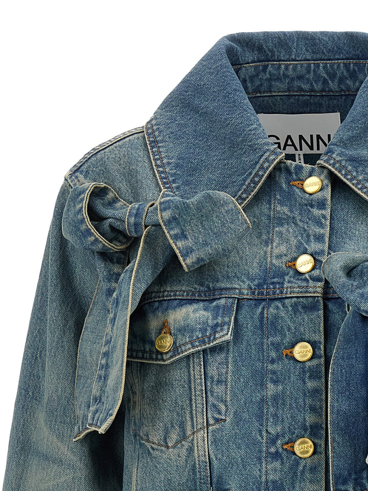Ganni Light Rigid Denim Puffer Jackets - Blue | 36676f6c771bb1f69f3dd334b3e2c851784a7aa3
