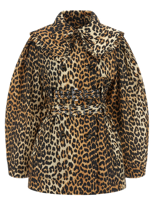 Leopard Duchesse Nylon Short Coats And Trench Coats Brown