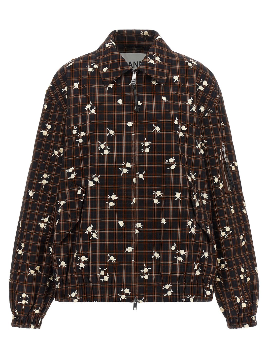 Ganni Check Flower Puffer Jackets - Brown | d1f8e11870f46e75b89d8e9389dbcb1009b1ead1
