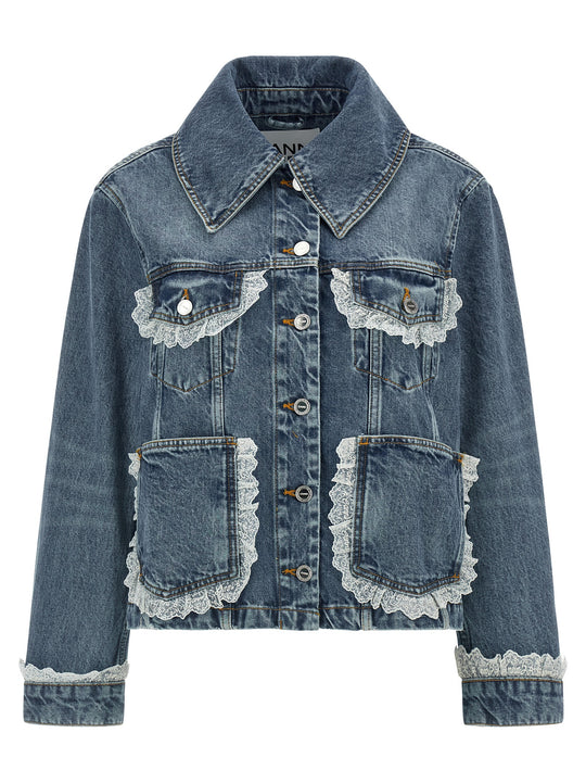 Denim And Lace Jacket Puffer Jackets Blue