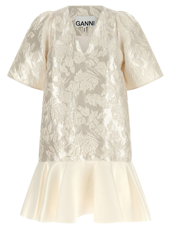 Ganni Satin Cloque Dresses - White | 394fdd1b226645a2a90a5f7c58bf4f61a8e8ead9