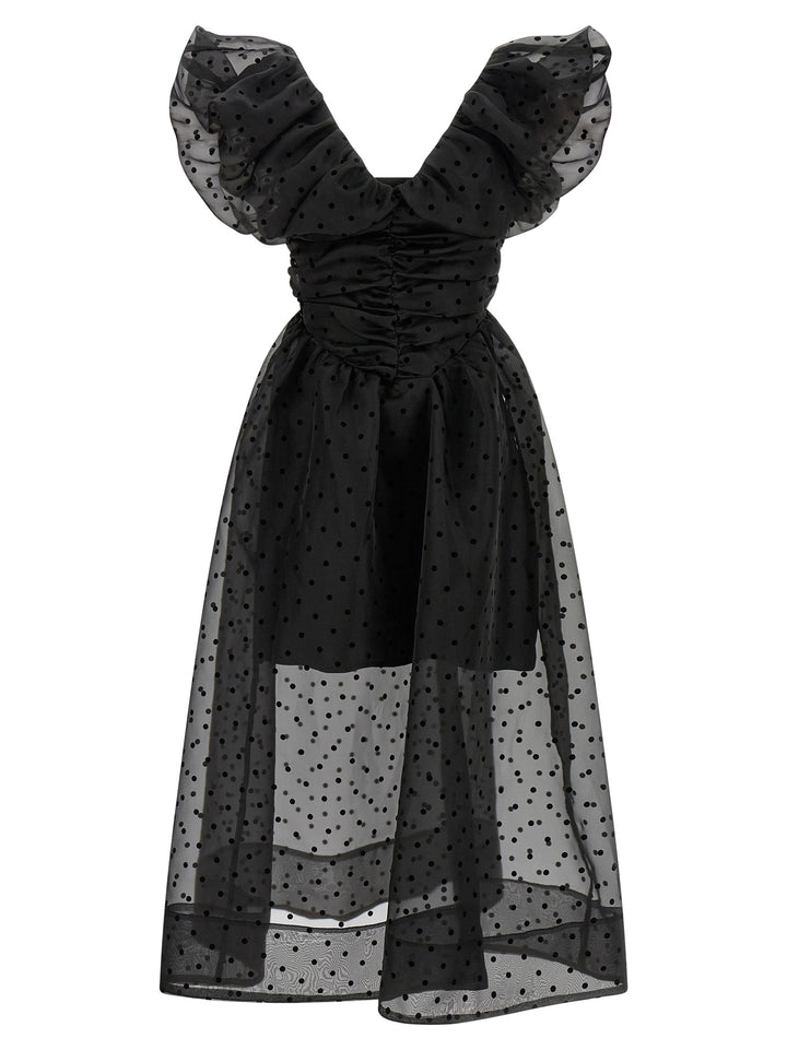 Ganni Black Organza Ruched Dresses - Black | db20d16548b594557e09cf338c9d7caf899559f2