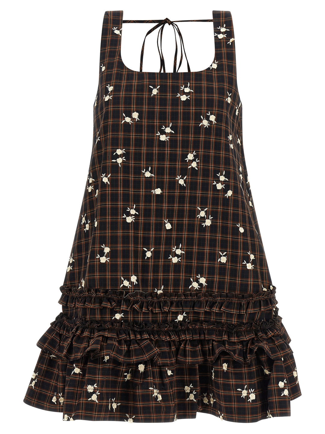 Ganni Check Flower Dresses - Brown | 81b0bf89848c23931a8f58781a0b54e8d3adf820
