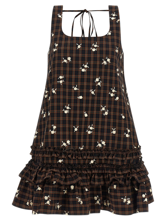 Check Flower Dresses Brown
