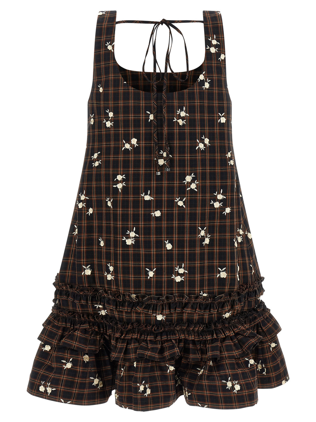 Ganni Check Flower Dresses - Brown | 80f723776e41c3b89a816bd996578bd5316f3224