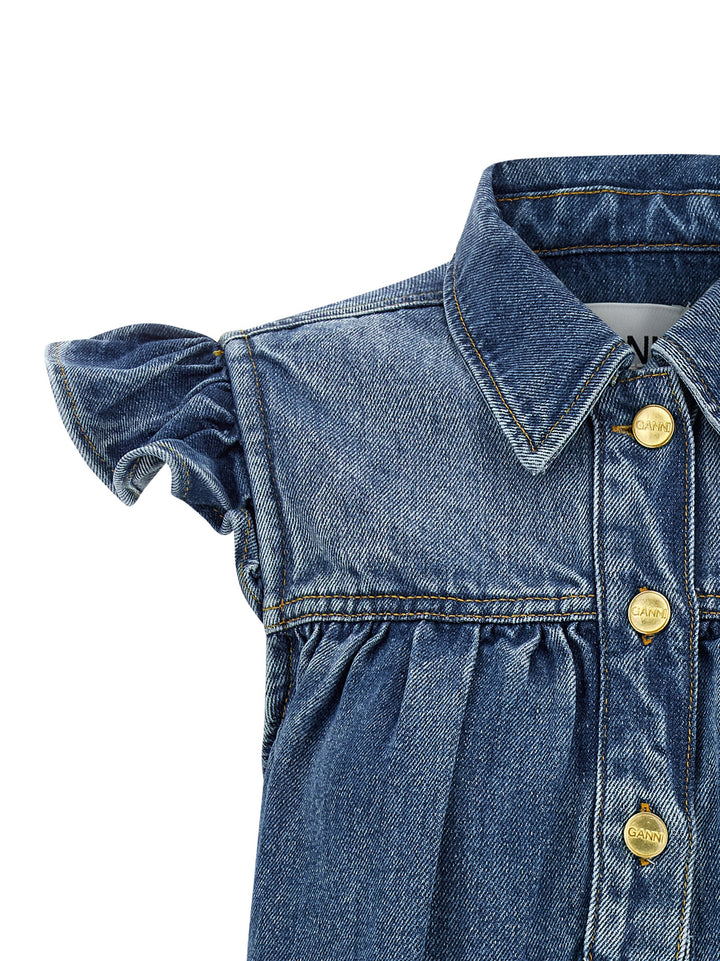Ganni Denim Ruffle Tops - Blue | 24a80d7b31df6109c32dfb48173c5303aa2bd2fe