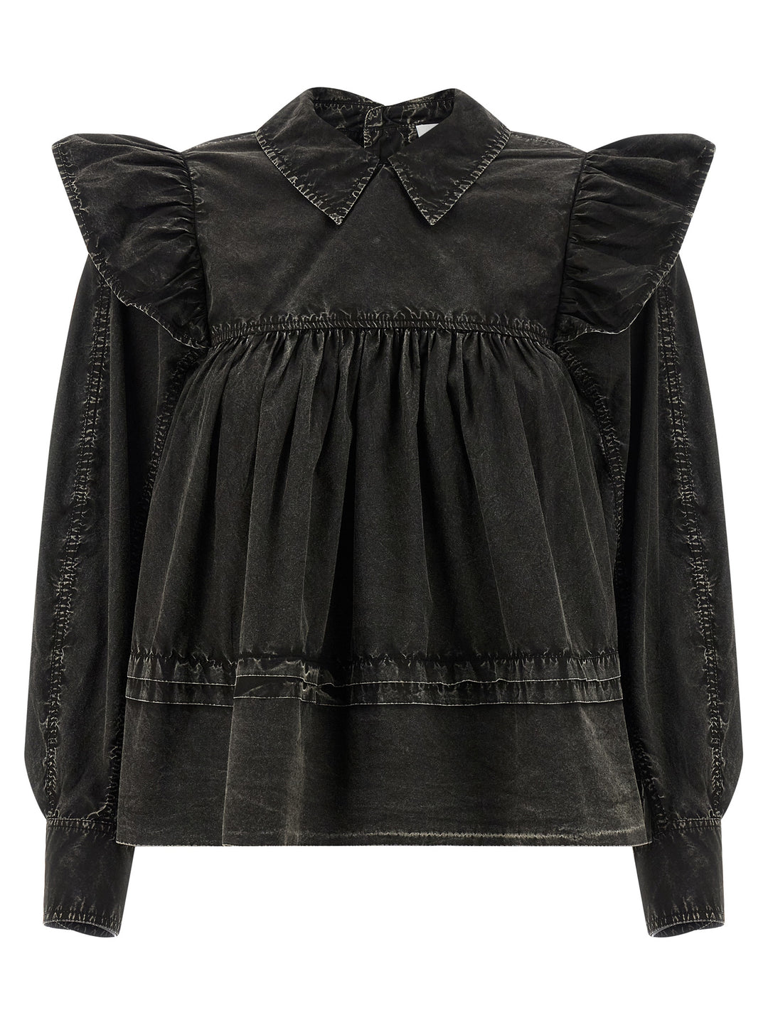 Ganni Black Washed Frill Shirt and Blouse - Black | 122dceb3028140f46a0908b16696b69516523f4a