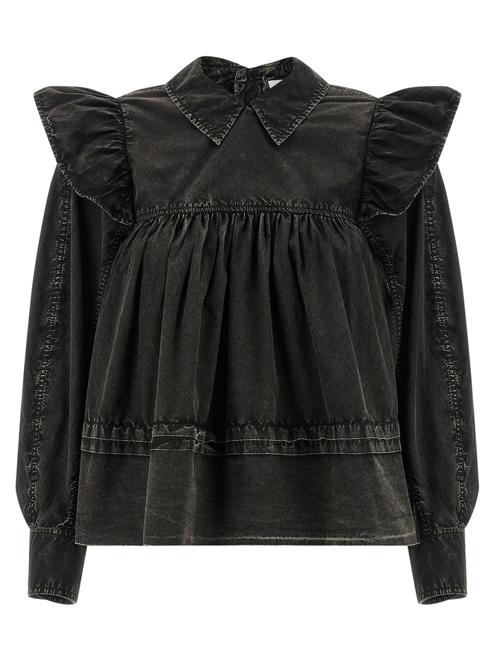 Ganni Black Washed Frill Shirt and Blouse - Black | 122dceb3028140f46a0908b16696b69516523f4a