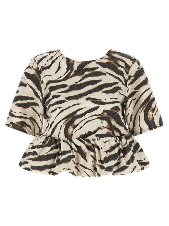 Zebra Denim Tops Multicolor