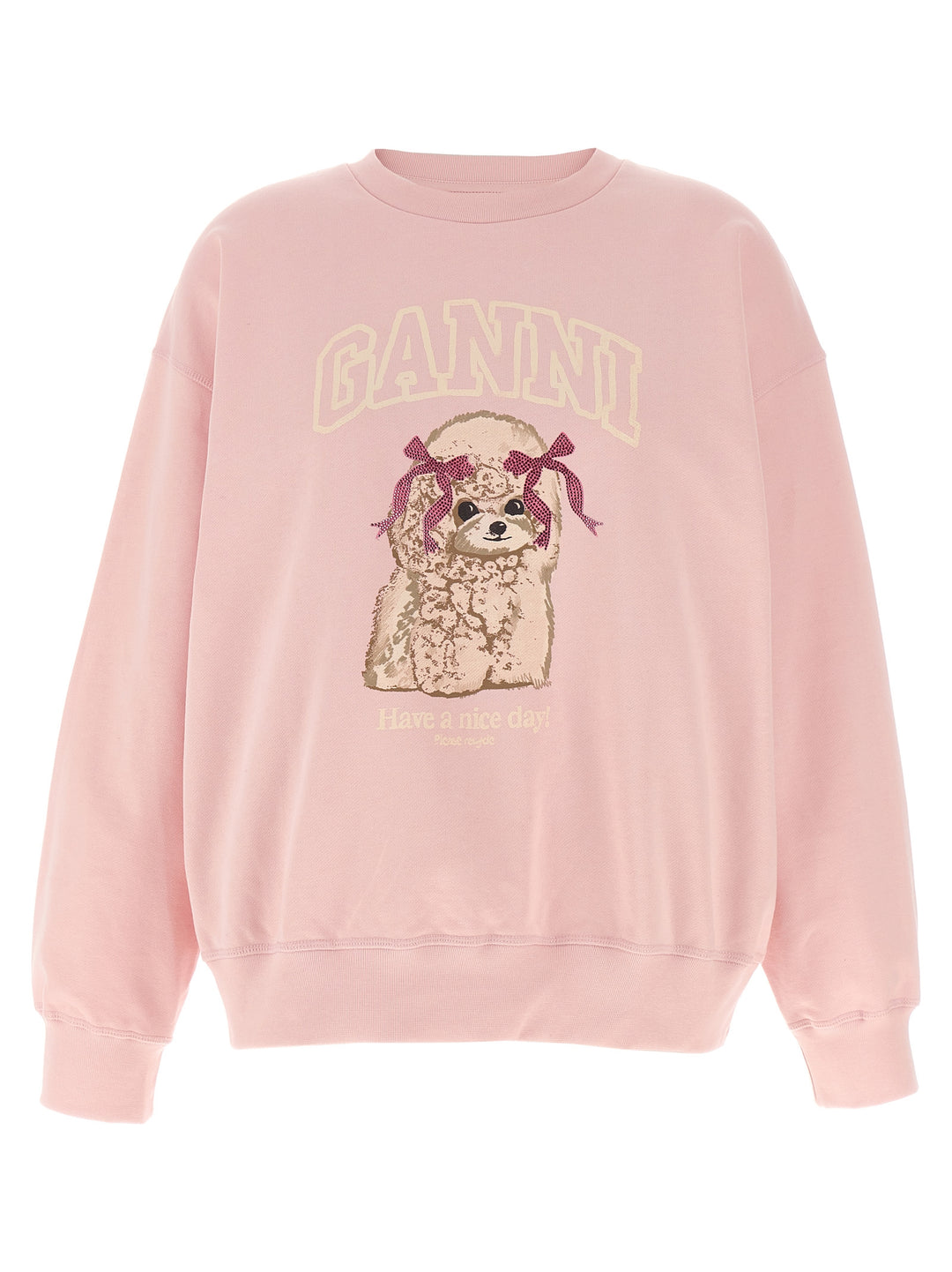 Ganni Front Print Sweatshirt - Pink | 3d71e34bbc2c003e20665be575b886239810fa3b