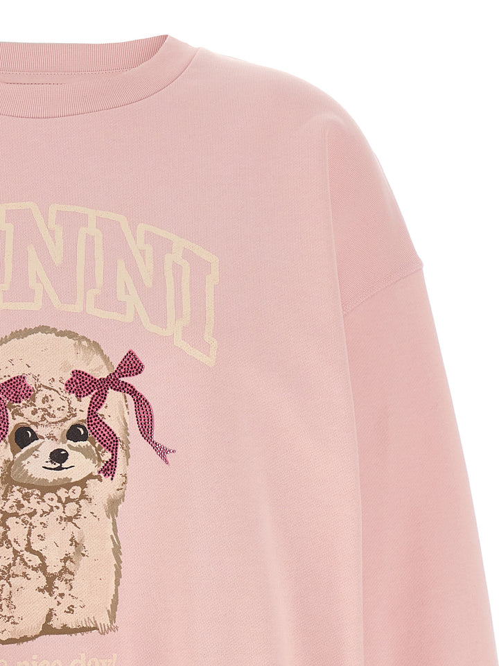 Ganni Front Print Sweatshirt - Pink | 80fe50e6bdb7a55d2ad7cb1610e71a9b482332e2