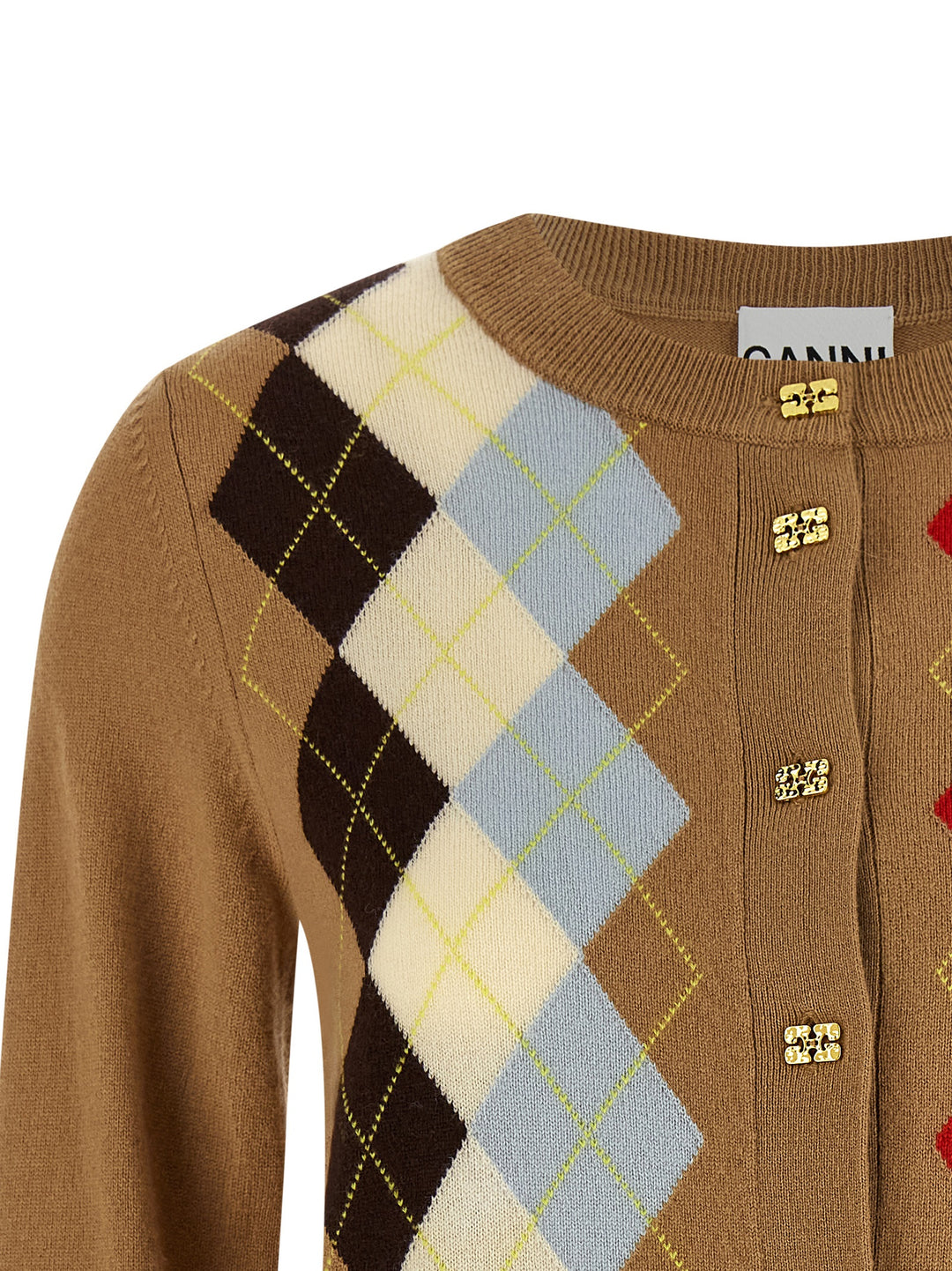 Ganni Diamond-Shaped Cardigan Sweaters and Cardigans - Beige | 901fe44eedf1dd46b198766c730c724de8d1b52d