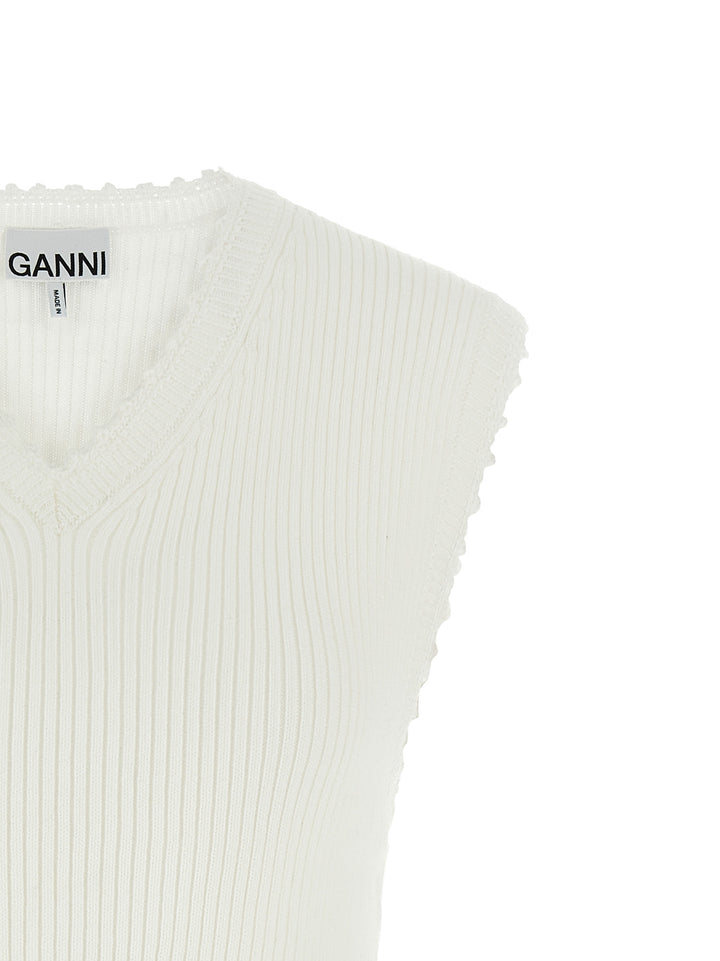 Ganni Cotton Crochet Gilet - White | 57baa4d2d5006df72b5883d7cbdb9880e34b7ae9