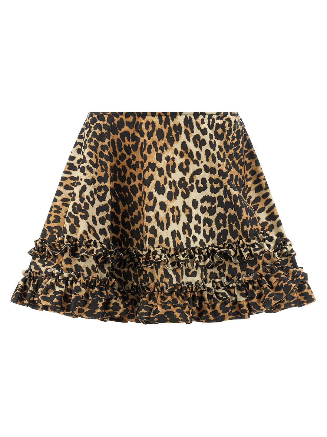 Ganni Leopard Duchesse Nylon Mini Frill Skirts - Brown | 0c13c15e3d48d977a50706c399b6e68bccd9eeec