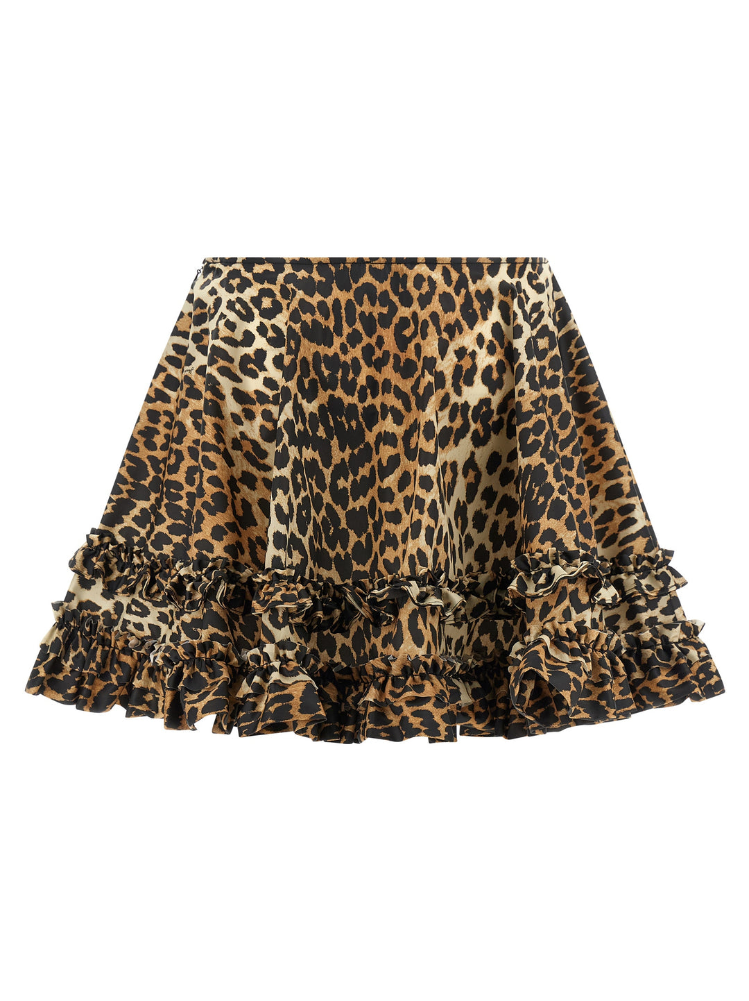 Ganni Leopard Duchesse Nylon Mini Frill Skirts - Brown | f724a031eee0d158245d4ec7a9101a5f515eb33f