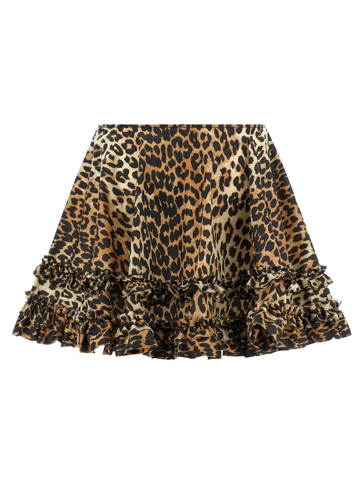 Ganni Leopard Duchesse Nylon Mini Frill Skirts - Brown | f724a031eee0d158245d4ec7a9101a5f515eb33f