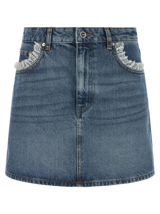 Denim And Lace Skirt Skirts Blue