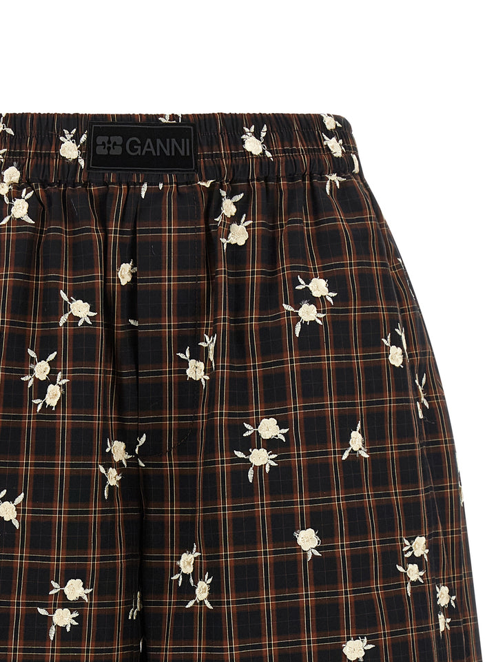 Ganni Check Flower Bermuda and Short - Brown | e4a285c8f88f87735509972565432585903dd3d3