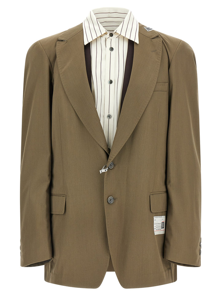Maison Mihara Yasuhiro Mix Layered Wool Gabardine Blazer - Green | 242f368c43abc6314073e208e3f14c3dfa7a8c2b