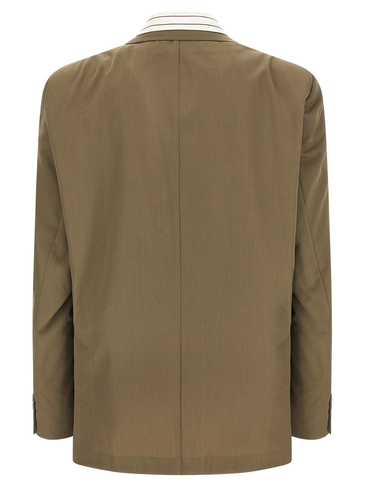 Maison Mihara Yasuhiro Mix Layered Wool Gabardine Blazer - Green | ef546e094d03662062dcd8b0fa936a09fcd709a7