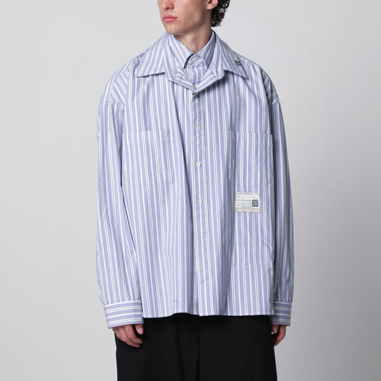 Double-Layer Cotton Shirt In Light Blue Stripes