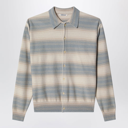Gradient Striped Cotton And Silk Cardigan In Blue Beige