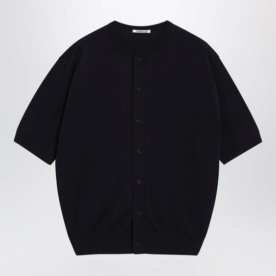 Navy Blue Cotton Button-Up Sweater