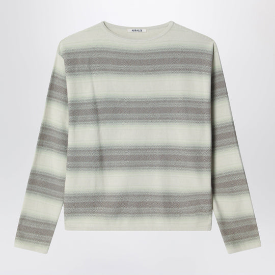 Grey-Lime Striped Cotton And Silk Sweater