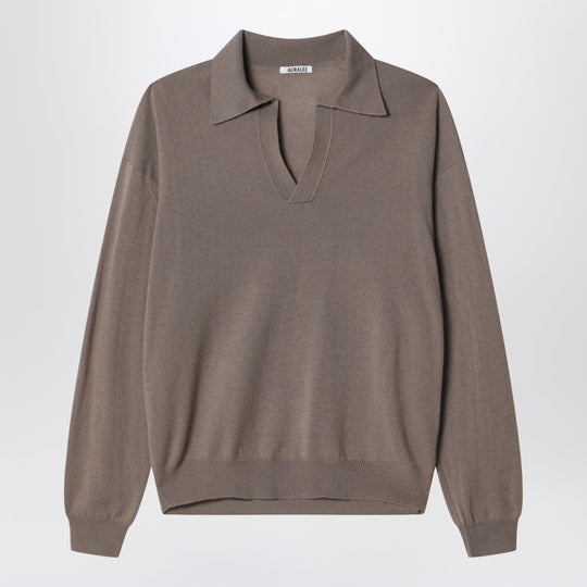 Khaki Brown Cashmere And Silk Skipper Polo