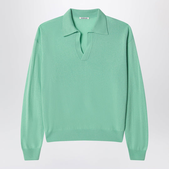 Mint Green Cashmere And Silk Skipper Polo