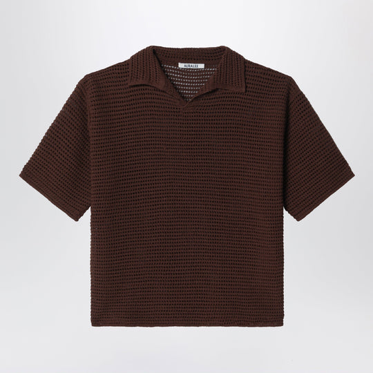 Brown Mesh Knit Polo