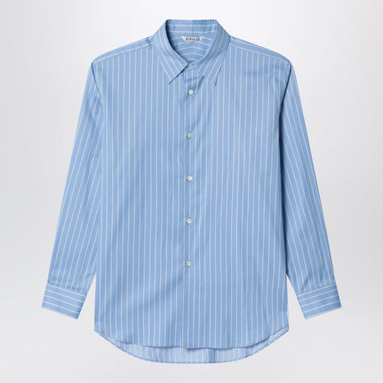 Light Blue Striped Cotton And Silk Shirt