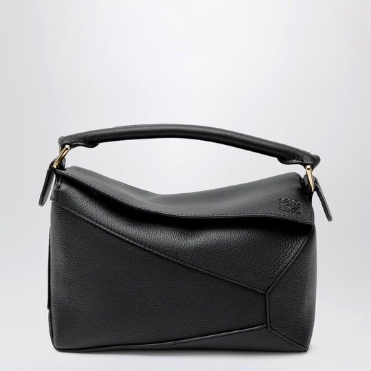 Small Black Grained Leather Puzzle Edge Bag