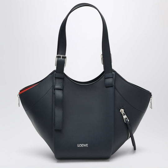 Dark Blue Layered Hammock Flip Leather Bag