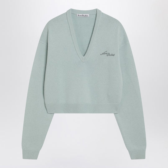 Faded Mint Wool V-Neck Sweater