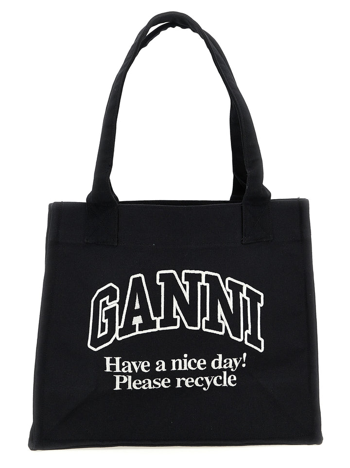 Ganni Large Easy Shopper Contrasted Logo Tote Bag - White/Black | 077f2a74483bfd815fee9cd8a17a774c526dbe4c