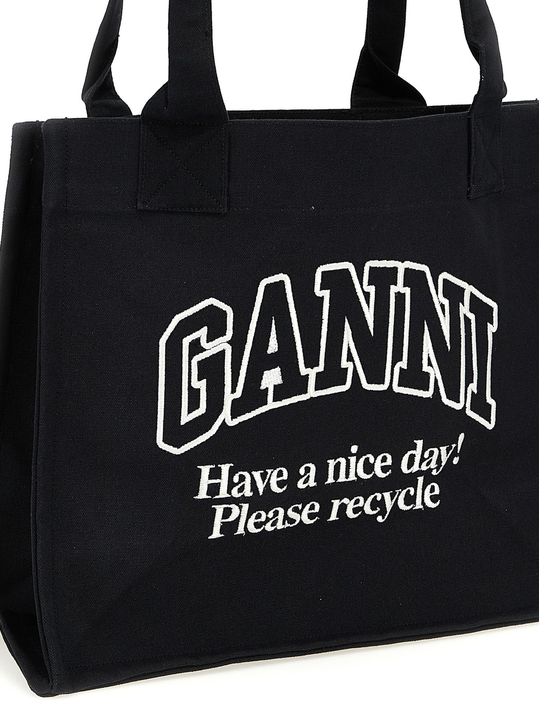 Ganni Large Easy Shopper Contrasted Logo Tote Bag - White/Black | 42dec7dd872aa9a2b47c91300af7181c61b85725