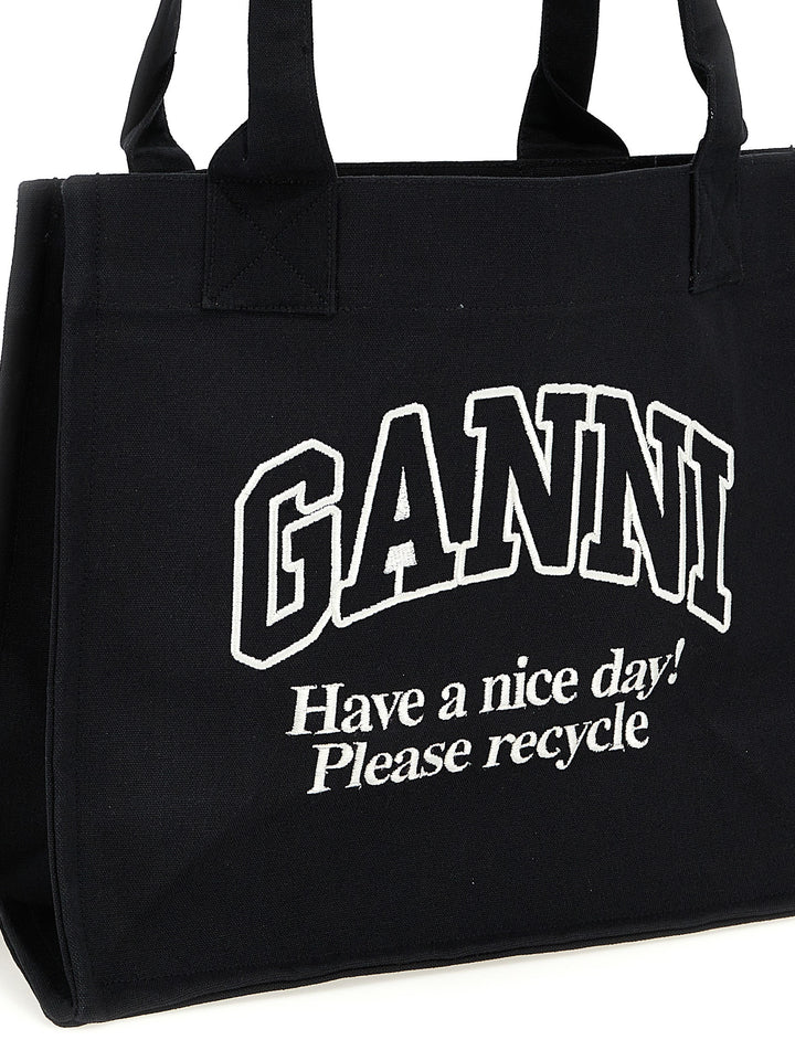 Ganni Large Easy Shopper Contrasted Logo Tote Bag - White/Black | 42dec7dd872aa9a2b47c91300af7181c61b85725