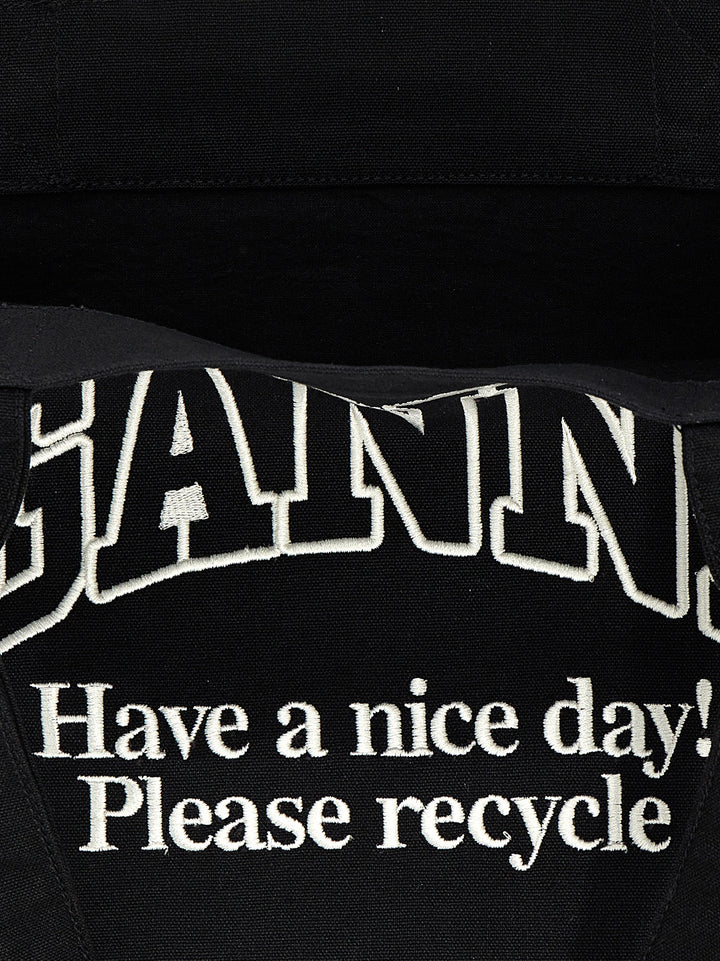 Ganni Large Easy Shopper Contrasted Logo Tote Bag - White/Black | 7c2ca55bd9c3bb25118f240334848a6ef4e27ead