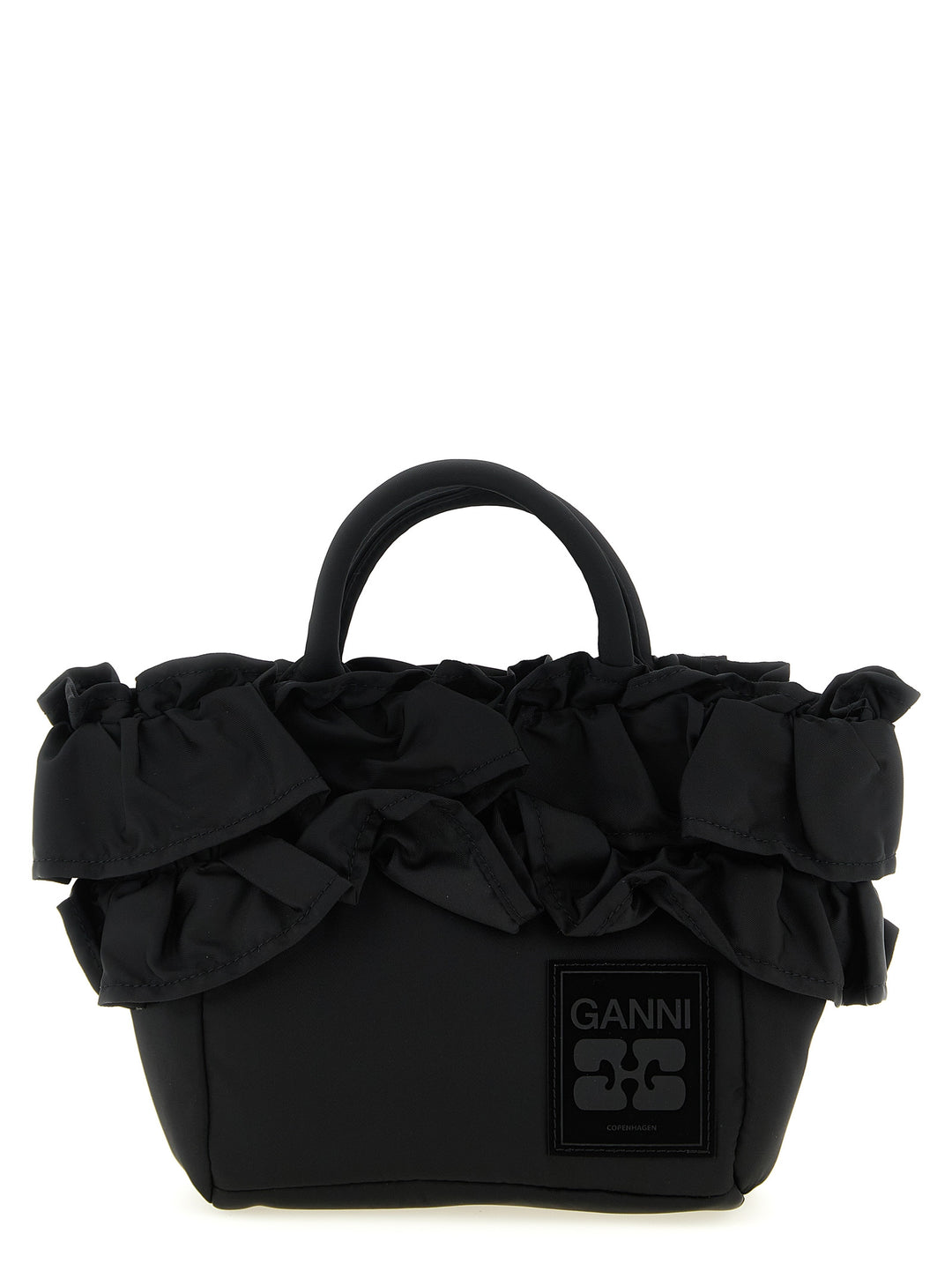 Ganni Mini Shopper Ruffle Hand Bags - Black | e002fac62df20be22eb80b497965dc3a36a21198