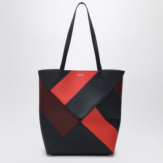 Puzzle Fold Tote Medium Color-Block Calf Leather Bag In Multicolor Deep Navy